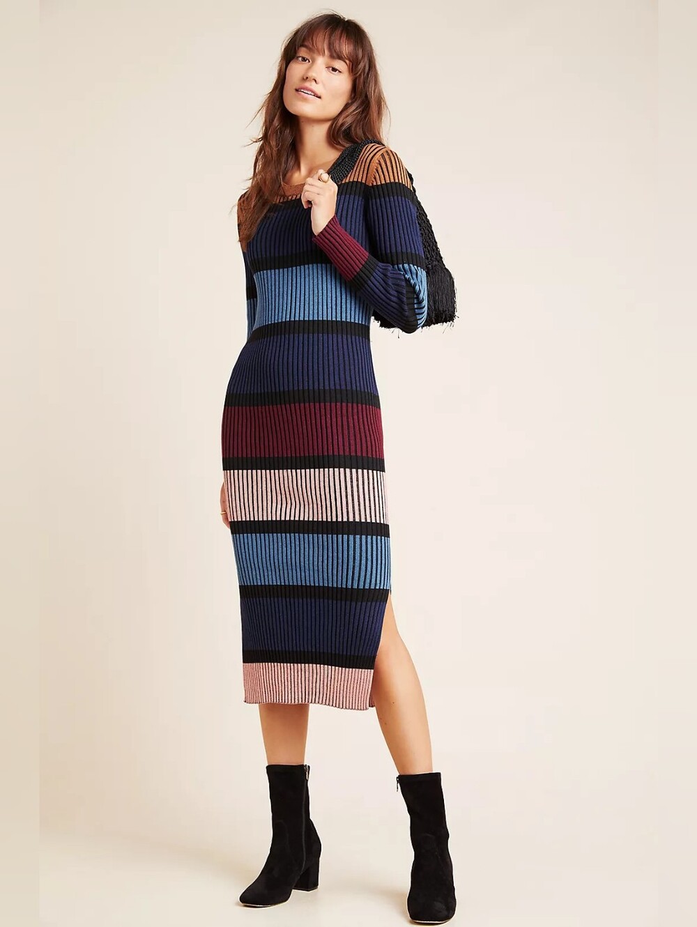 Anthropologie Dolan Left Coast Lorna Sweater Dress Striped Midi Ribbed Stretch L